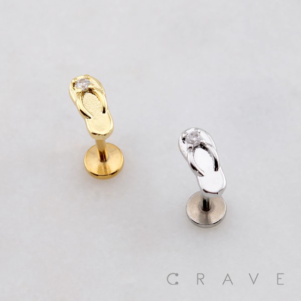 SANDAL SLIPPER BEACH STUD THREADLESS (PUSH IN) 316L SURGICAL STEEL LABRET SET SANDAL SLIPPER BEACH STUD THREADLESS (PUSH IN) 316L SURGICAL STEEL LABRET SET